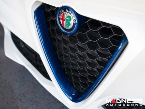 Alfa Romeo Giulia Front V Shield Grill Frame + Emblem Frame Kit - Carbon Fiber - Blue Candy Alfa Romeo Giulia Front V Shield Grill Frame + Emblem Frame Kit - Carbon Fiber - Blue Candy